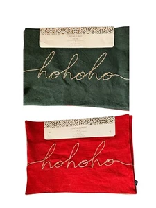 Cynthia Rowley Green/Red “Hohoho” Placemats 4PC Embroidered Christmas Farmhouse - Picture 1 of 18