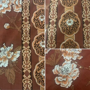 VTG FABRIC 70s drapery upholstery material BURNT ORANGE floral 6 + yards Vat Dye - Picture 1 of 8