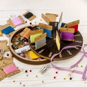 Sperrholz Handarbeit Box + 32 Spulen Handarbeit Organizer Faden/Zahnseide Organizer - Bild 1 von 5