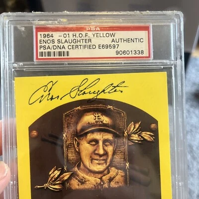 Enos Slaughter Signed Gold HOF Postcard PSA /DNA Slabbed - Image 1 of 4