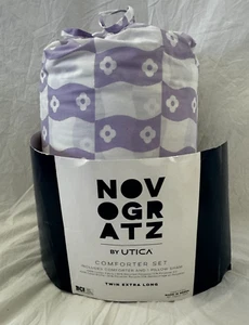 NOVOGRATZ Floral Waves Lavender & White Twin / Twin XL Comforter & Sham Set NIP - Picture 1 of 7