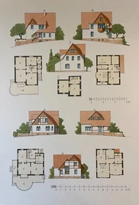 1910 Deutsche Architektur Chromolithographie Druck Friedrich Wolfrum Hauspläne - Bild 1 von 2