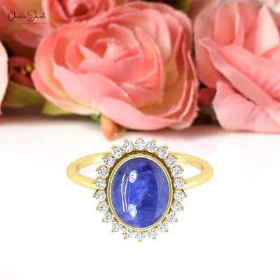 14k Solid Gold Women Jewelry 3.4 CT Natural Tanzanite Halo Diamond Wedding Ring - Image 1 of 4