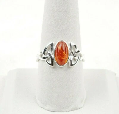 Anillo de plata esterlina de 3 quilates con banda celta ámbar báltico natural - Embalaje de regalo gratis Foto 1 de 4