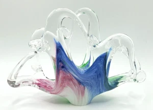 Vintage Kunst Glas Kristall Klar Servietten Halter Korb Rosa Blau Grün Art Deco - Bild 1 von 8