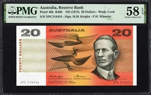 Australia 20 Dollars P46b R406 1975 Knight Wheeler PMG58 aUNC EPQ Banknote RARE - Picture 1 of 2