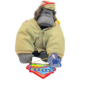 Vintage Magical Murphy Plüsch Öffnet Mund Gorilla Affe Armee Pilot Puppe Applaus 1987 - Bild 1 von 18