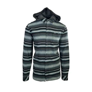 O'Neill Men's Black & Blue Flannel Shirt Redmond Hooded Horizontal Striped (S33) - Picture 1 of 19
