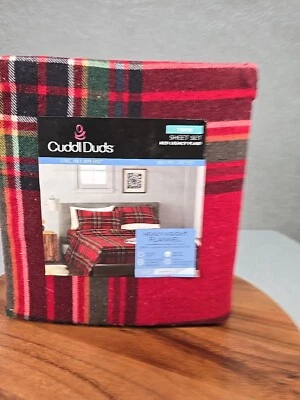 Juego de sábanas dobles de franela de algodón pesado Cuddl Duds rojo legado a cuadros NUEVO Foto 1 de 4