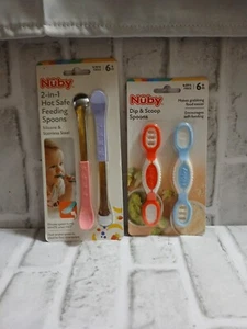 Nuby 2in1 Hot Safe Feeding Spoons & Dip & Scoop Spoon Lot - Picture 1 of 6