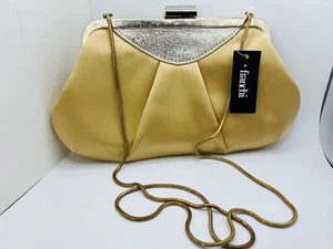 FRANCHI Evening NWT Gold Clutch Shoulder Bag Purse Faceted Lucite Clasp - Picture 1 of 5