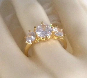 Vintage Jewellery Gold Ring with White Sapphires Antique Deco Jewelry size 8 Q - Picture 1 of 8