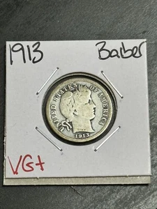 Moneda de diez centavos de plata de barbero P 1913 en muy buena condición (Raw13232) - Imagen 1 de 2