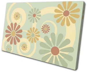 Blumenwirbel Retro Vintage EINZELNE LEINWAND WANDBILD Bild Druck VA - Bild 1 von 1