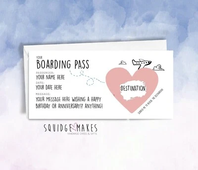 SQUIDGEMAKES Personalised Boarding Pass Surprise scratch off Trip Reveal Gift iou holiday