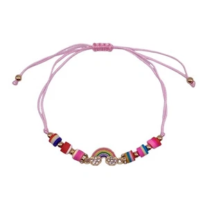 New Girls Kids Adjustable Soft Resin Beaded Rainbow Bracelet - Picture 1 of 1