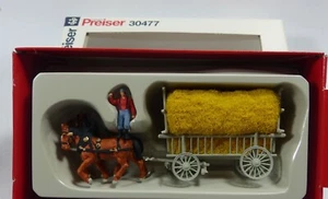 Preiser 30477 Getreidewagen Fertigmodell Pferde HO 1:87 OVP - Bild 1 von 2