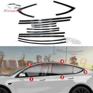 Glossy black Door Window Frame Sill Cover Trim For 2017-2024 Tesla Model 3 10pcs - Picture 1 of 7