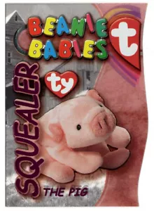 Ty Beanie Babies BBOC SQUEALER (maiale rosa) berretto/compagno sinistro magenta S3 serie 3 - Foto 1 di 2