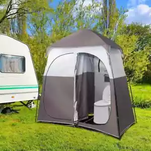 Double-Room Camping Shower Toilet Tent w/Floor Oversize Portable Storage Bag - Picture 1 of 11