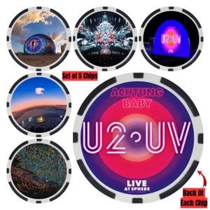 U2 - THE SPHERE - LAS VEGAS - COLLECTORS ITEMS- POKER CHIPS - (5) CHIP SET!!! - Picture 1 of 2