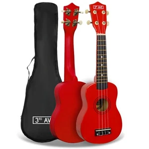 3rd Avenue Soprano Ukulele Music 4 Strings 12 Frets Carry Bag Right Handed Red - Picture 1 of 9