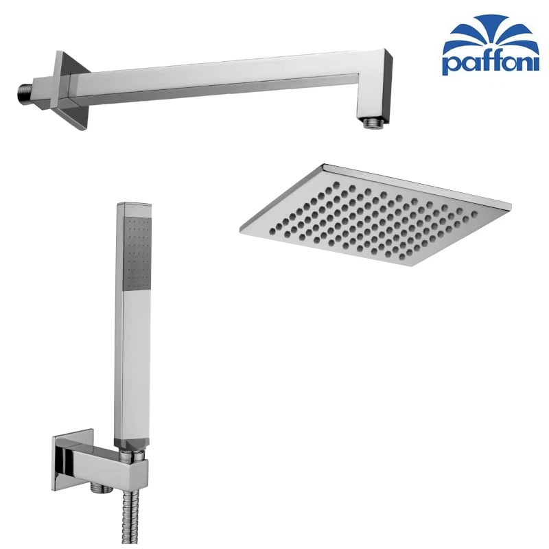 PAFFONI Kit doccia incasso quadro completo di: soffione 20x20 cm, doccetta, supporto qua