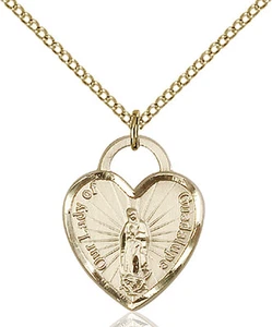 14K Gold Filled Our Lady Guadalupe Virgin Mary Heart Medal Necklace Catholic - Picture 1 of 1