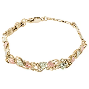 Mt. Rushmore Black Hills Gold 7" Diamond Cut Grapevine & Leaf Link Bracelet 10k - Picture 1 of 2
