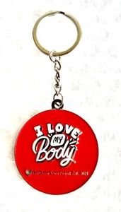 i LOVE MY BODY ROUND RED KEYCHAIN KEY RING QUEER TRANS PROJECT 2021 NOS neocurio - Picture 1 of 4
