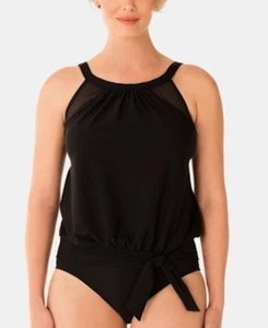 Blusa Tankini Swim Solutions Mujer 8 Cuello Alto Negra Resort Natación NUEVA $72 - Imagen 1 de 1