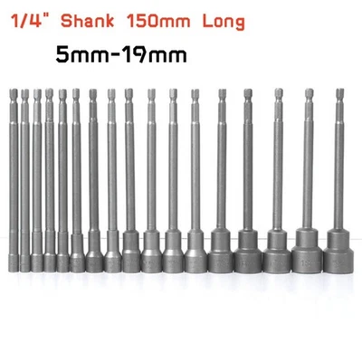 1/4" Hex Shank 150mm Long 5-19mm Drill Bit Socket Nut Driver Set Impact Adapter - Image 1 of 4