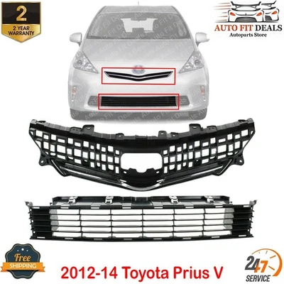 Parrilla superior del parachoques delantero con moldura cromada e inferior para Toyota Prius V 2012-14 Foto 1 de 4