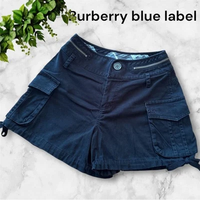 Pantalones Cortos Burberry Blue Label Pana Negra M Marca de Caballo Borde de Cinta Florers Foto 1 de 4