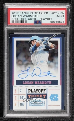 2017 Panini Elite Extra Edition Playoff Ticket /15 Logan Warmoth PSA 9 MINT Auto - Image 1 of 2