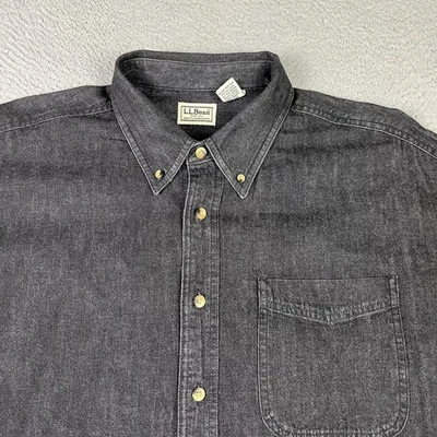 LL Bean Denim Shirt Mens XL Black Long Sleeve Cotton Outdoor Workwear Button Up - Image 1 of 4