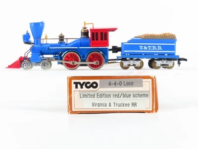Escala HO TYCO V&T Virginia & Truckee "Esquema de pintura rojo y azul" 4-4-0 vapor No# Foto 1 de 4