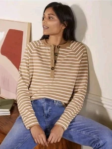 Boden Mariner Henley Pullover JUMPER Beige White Stripe UK6 BEAND NEW SAMPLE T17 - Picture 1 of 6