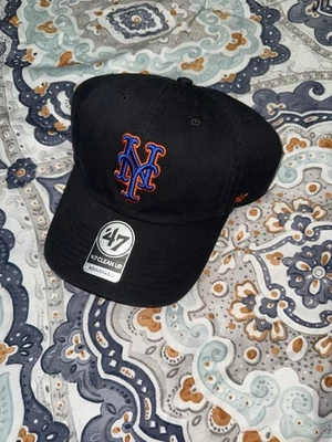 New York Mets 47 Brand Clean Up Adustable Hat Cap Black - Image 1 of 3