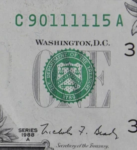 FANCY Five Aces Serial Number $1 1988A GEM FRN C90111115A one $, Philadelphia C3 - Picture 1 of 3