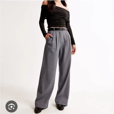 Pantalones de pierna ancha para mujer Abercrombie & Fitch XL gris plisados tiro alto ¡Nuevos! Foto 1 de 4