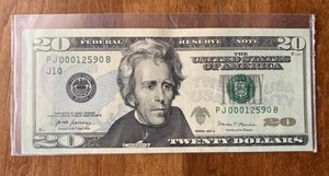 Twenty Dollar Bill 2017a Serial Number PJ00012590B - Picture 1 of 2