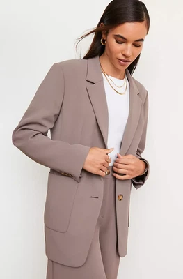 全新 ANN TAYLOR LOFT VERSA 棕色 MALT CREPE DRAPE 超大西装外套 夹克 尺寸 6 — 第 1/4 张图片