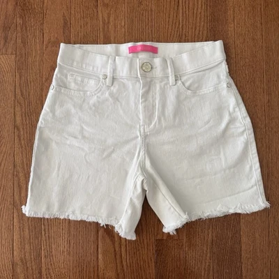 Pantalones Cortos Lilly Pulitzer Para Mujer’s 00 Midi Blanco Tiro Alto Flecos Cortes Playa Boho Foto 1 de 4