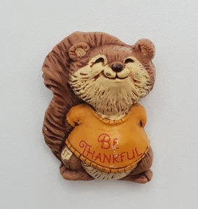 Hallmark Squirrel Brooch 1.5in Brown Yellow Plastic Be Thankful Fall 1982 VTG - Picture 1 of 12