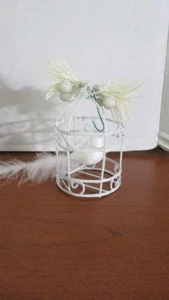 White Metal BIRDCAGE w/ WHITE BIRD Christmas Ornament - Picture 1 of 4