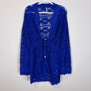 Free People Kimono blau Ösen Spitze Glockenärmel Einheitsgröße Dark Rinse - Bild 1 von 9
