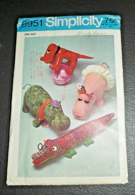 VTG  Simplicity 8951 One Size Crocodile Hippo Dog Craft Pattern 1970 - Image 1 of 2