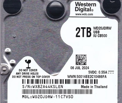 WD20JDRW-11C7VS0 s/n: WX82A4 Thailand WD JUL/2024 2TB 2.5 USB 3.0 FirebirdLITE-2 - Image 1 of 4