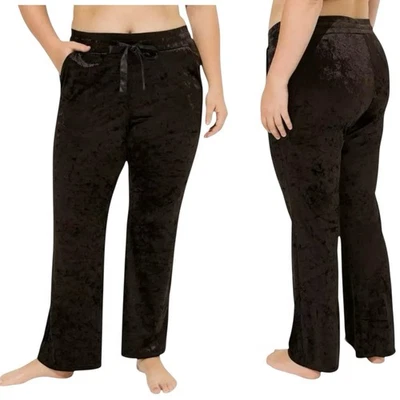 Torrid Sleep Black Crushed Velour Bootcut Sleep Lounge Pants Size 2X #424 - Image 1 of 4